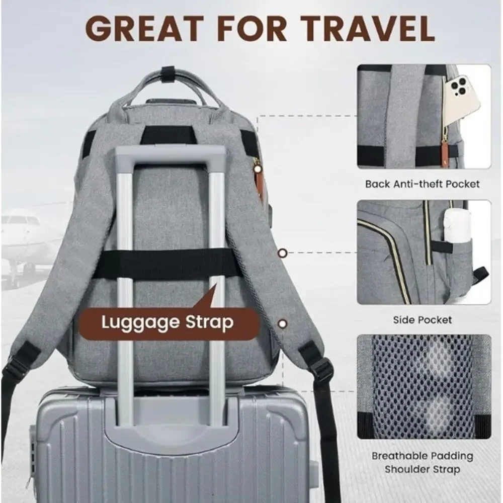 NWOT LoveVook Laptop Backpack Travel Carry On Back to School Gray w Gold Zippers